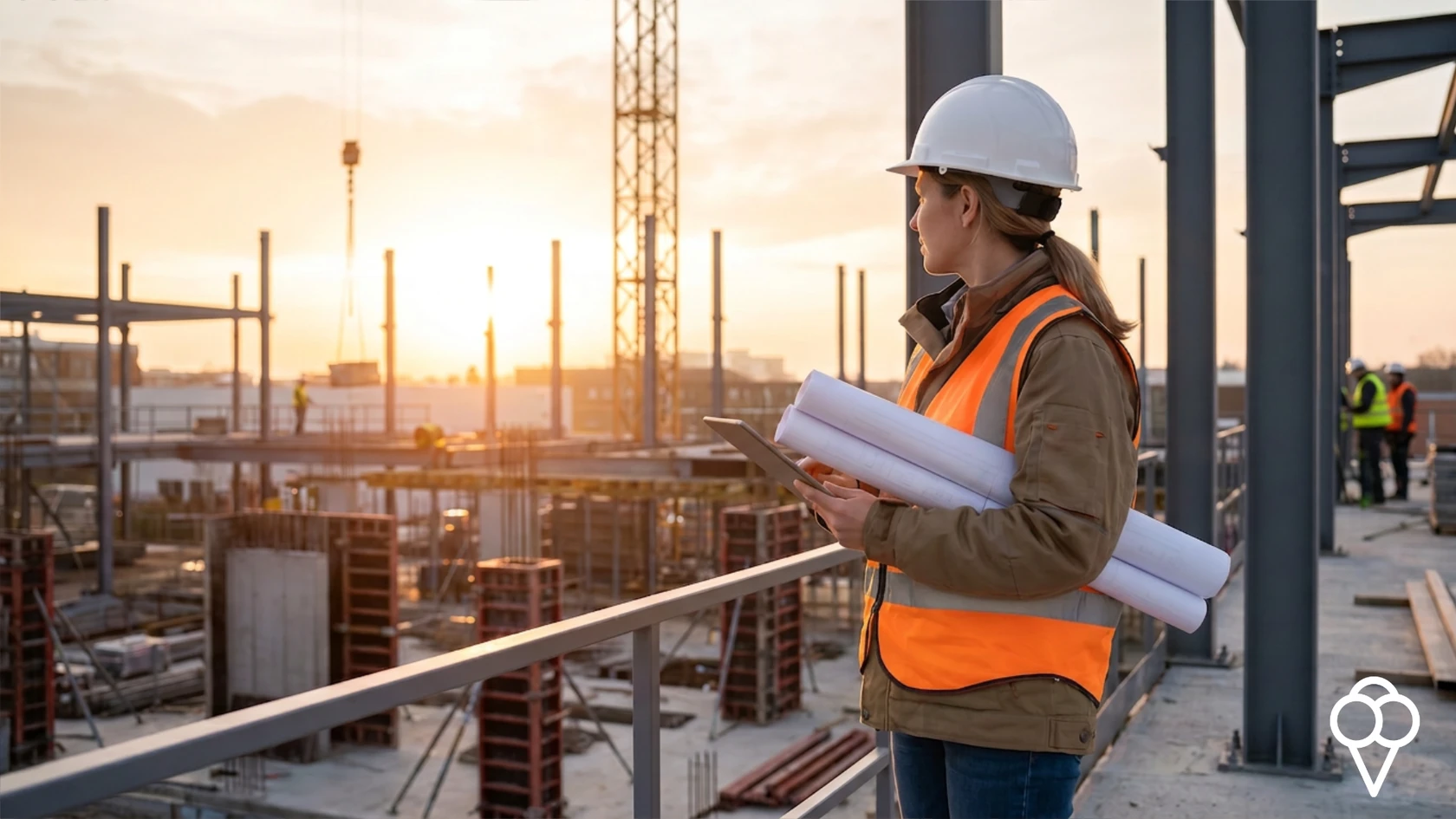 Cheffe de chantier regardant un chantier