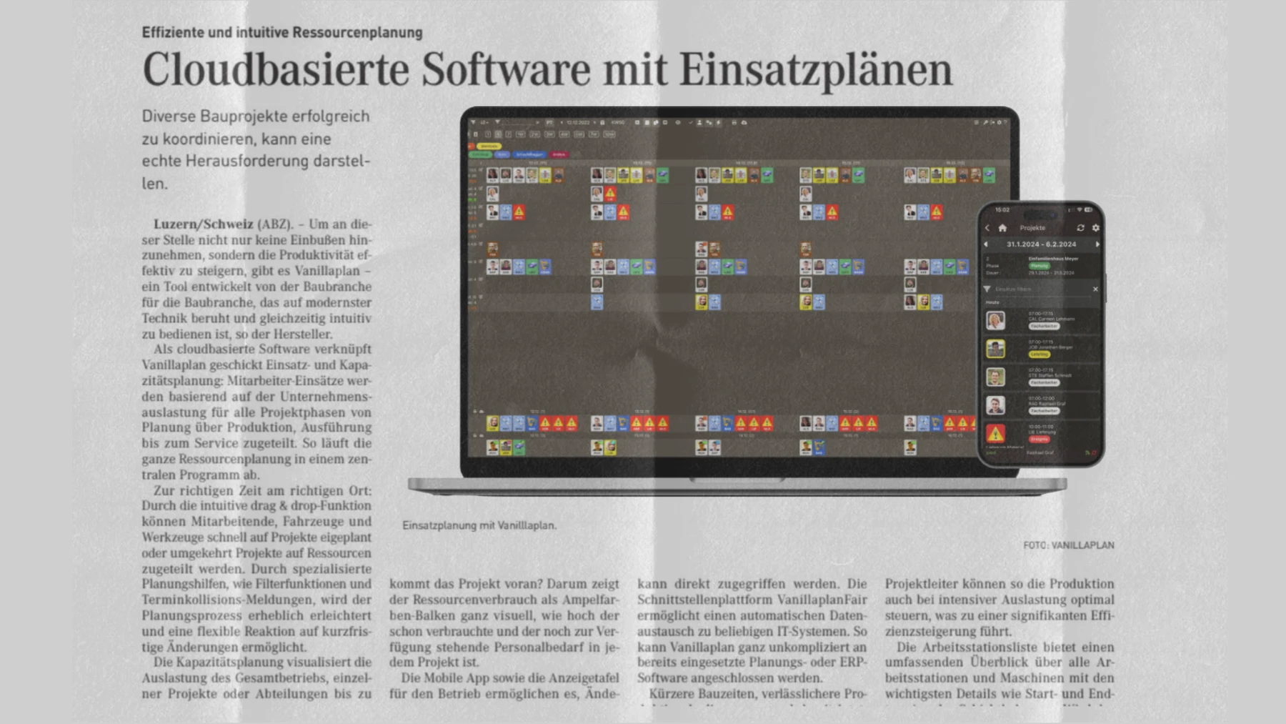 Zeitungsartikel Cloudbasierte Software mit Einsatzplänen